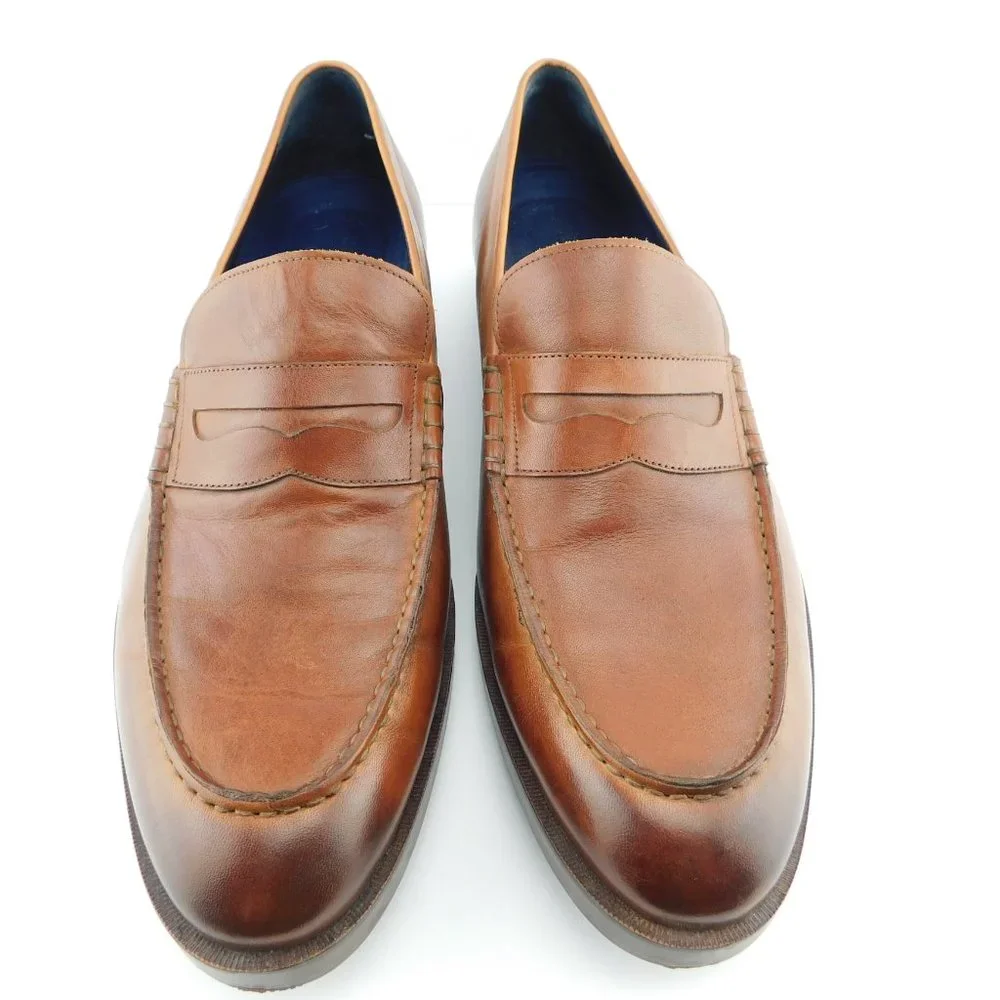 COLE HAAN Cognac Brown Leather Slip-on Penny Loafers Men's Shoes 11